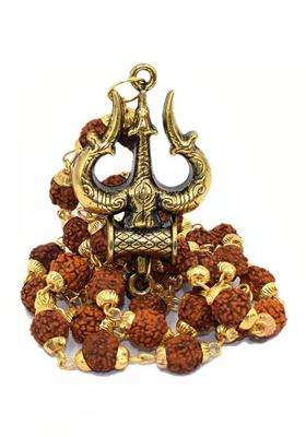 Gold-Plated Rudraksh Beaded Statement Temple Trishul Rudrakash Necklace for Men | Traditional Temple Jewellery for Wedding & Festive Wear | Gift for Him