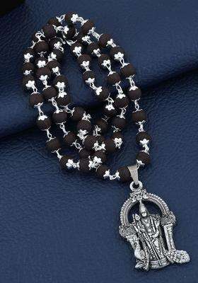 Silver-Plated Rudraksh Beaded Statement Temple Murungan Karunglai Mala Necklace for Women | Traditional Temple Jewellery for Wedding & Festive Wear | Gift for Her