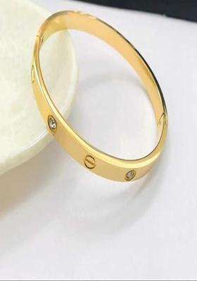 Gold-Plated Stainless Steel American Diamond Studded Bangle-Style Bracelet for Men & Women | Stylish Party & Everyday Wear | Festive Gift
