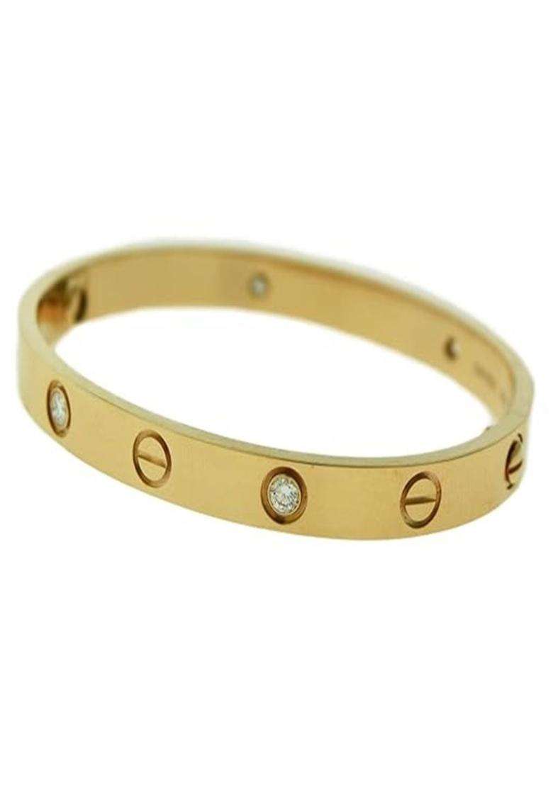 Gold-Plated Stainless Steel American Diamond Studded Bangle-Style Bracelet for Men & Women | Stylish Party & Everyday Wear | Festive Gift - Indya