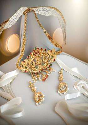Gold-Plated Stone-Studded & Beaded Goddess Lakshmi Temple Jewellery Set for Women | Traditional Temple Jewellery for Wedding & Festive Wear | Gift for Her