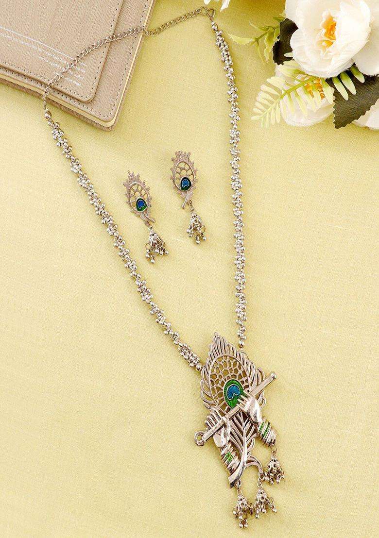 Silver-Plated Beaded Jewellery Set for Women | Traditional Temple Jewellery for Wedding & Festive Wear | Gift for Her - Indya