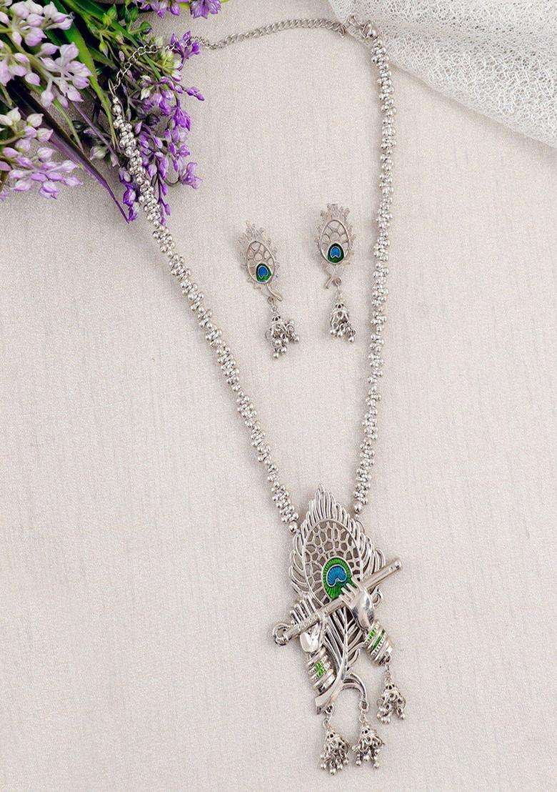 Silver-Plated Beaded Jewellery Set for Women | Traditional Temple Jewellery for Wedding & Festive Wear | Gift for Her - Indya
