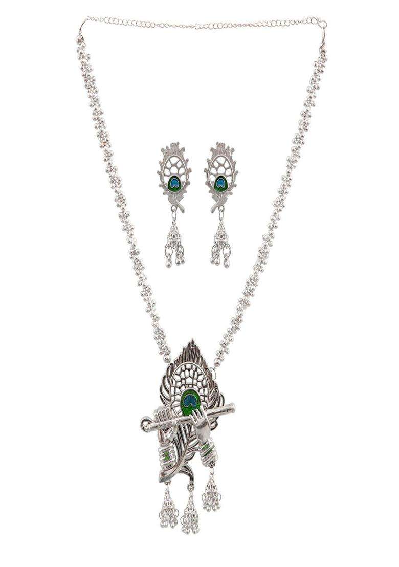 Silver-Plated Beaded Jewellery Set for Women | Traditional Temple Jewellery for Wedding & Festive Wear | Gift for Her - Indya