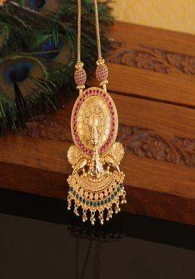 Copper Gold-Plated Temple Necklace with Agate Stone for Women | Traditional Temple Jewellery for Wedding & Festive Wear | Gift for Her