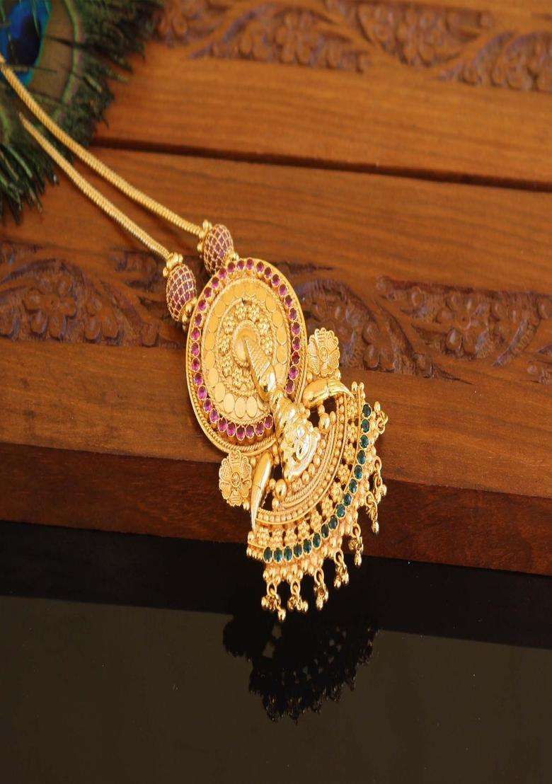 Copper Gold-Plated Temple Necklace with Agate Stone for Women | Traditional Temple Jewellery for Wedding & Festive Wear | Gift for Her - Indya