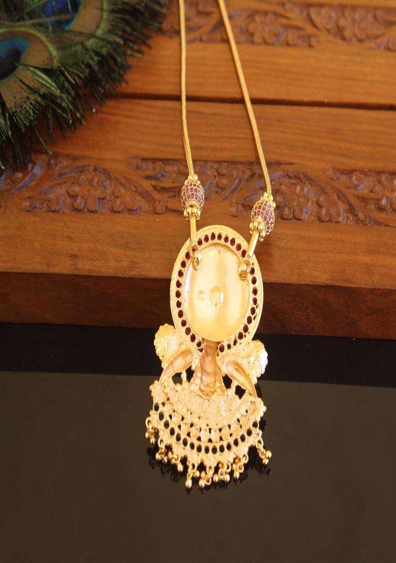 Copper Gold-Plated Temple Necklace with Agate Stone for Women | Traditional Temple Jewellery for Wedding & Festive Wear | Gift for Her - Indya
