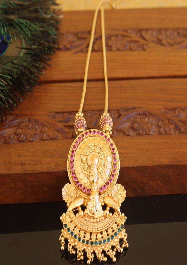 Copper Gold-Plated Temple Necklace with Agate Stone for Women | Traditional Temple Jewellery for Wedding & Festive Wear | Gift for Her - Indya