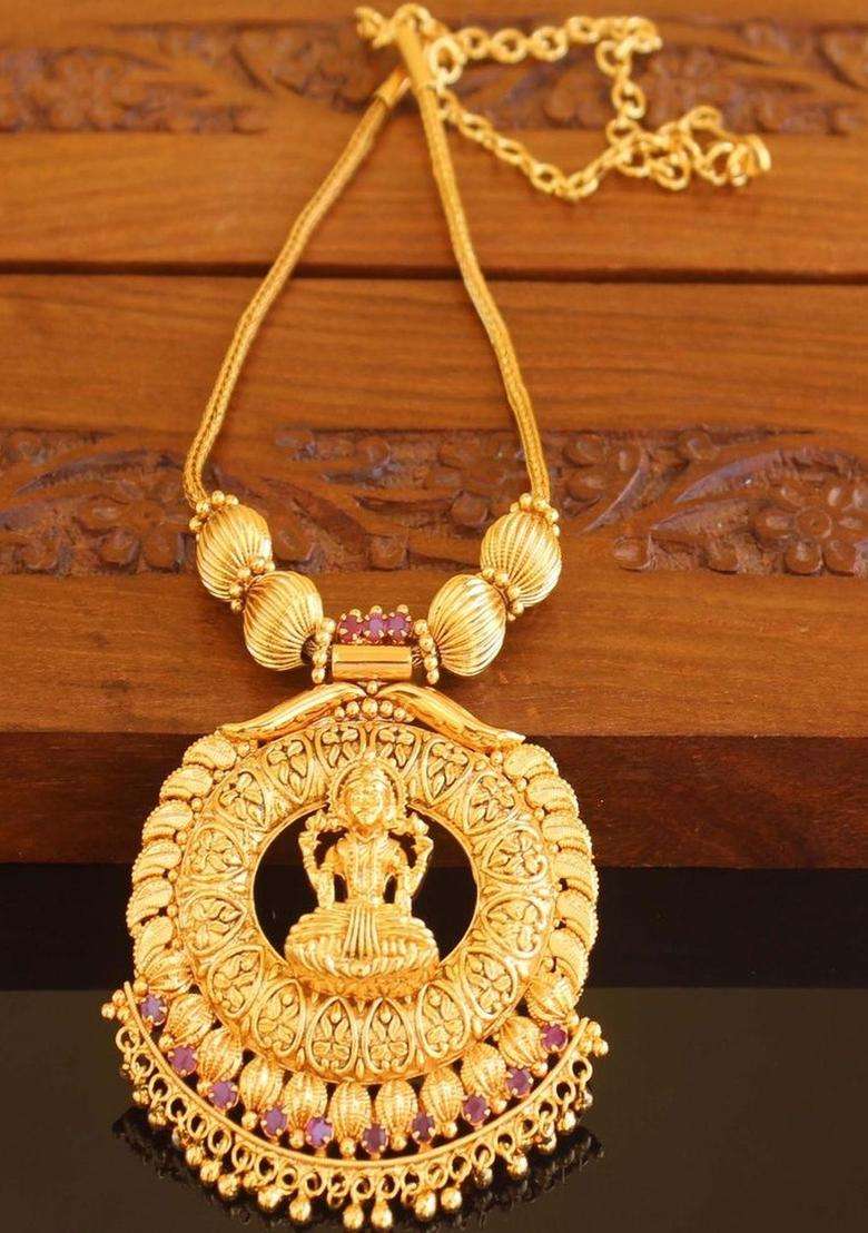 Copper Gold-Plated Temple Necklace with Agate Stone for Women | Traditional Temple Jewellery for Wedding & Festive Wear | Gift for Her - Indya