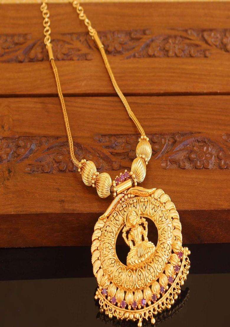 Copper Gold-Plated Temple Necklace with Agate Stone for Women | Traditional Temple Jewellery for Wedding & Festive Wear | Gift for Her - Indya