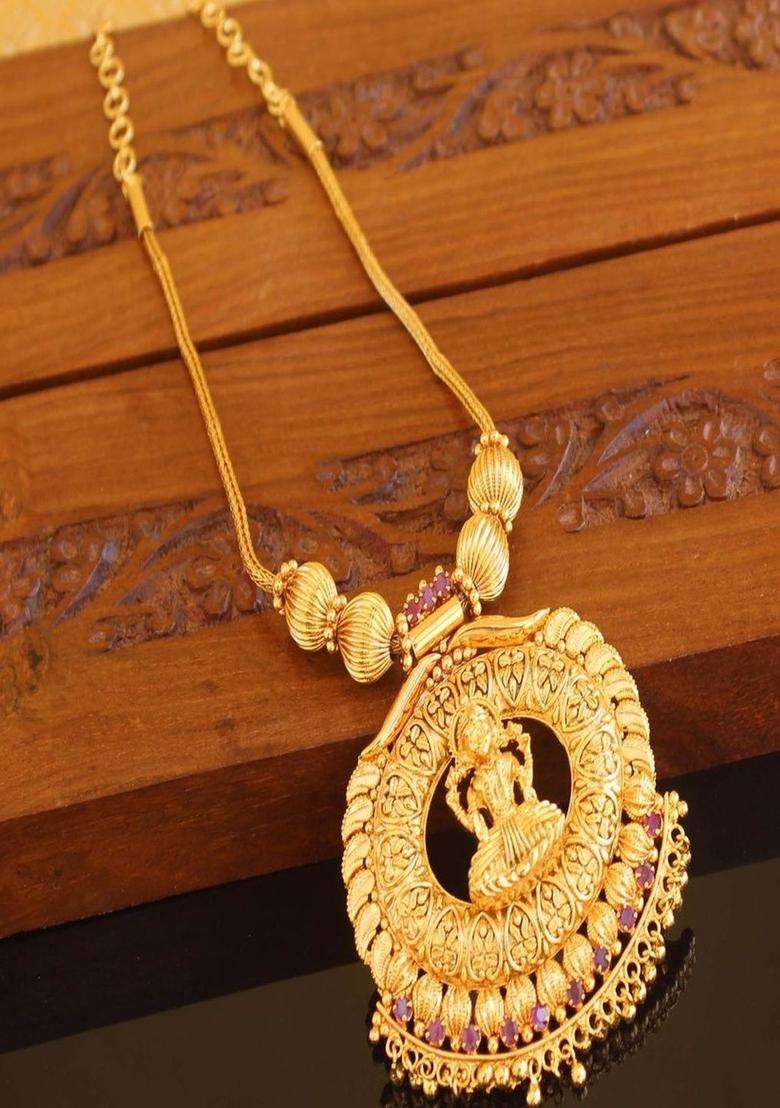 Copper Gold-Plated Temple Necklace with Agate Stone for Women | Traditional Temple Jewellery for Wedding & Festive Wear | Gift for Her - Indya