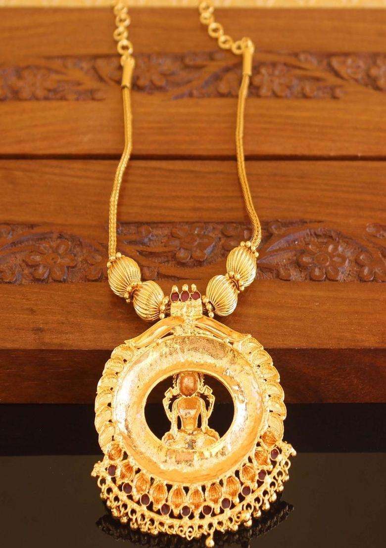 Copper Gold-Plated Temple Necklace with Agate Stone for Women | Traditional Temple Jewellery for Wedding & Festive Wear | Gift for Her - Indya