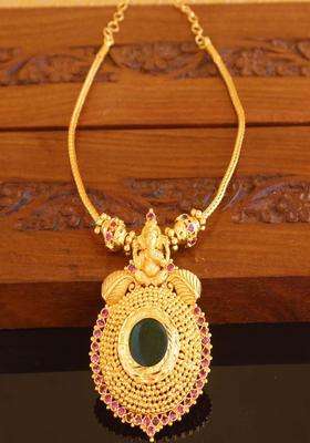 Copper Gold-Plated Temple Necklace with Agate Stone for Women | Traditional Temple Jewellery for Wedding & Festive Wear | Gift for Her