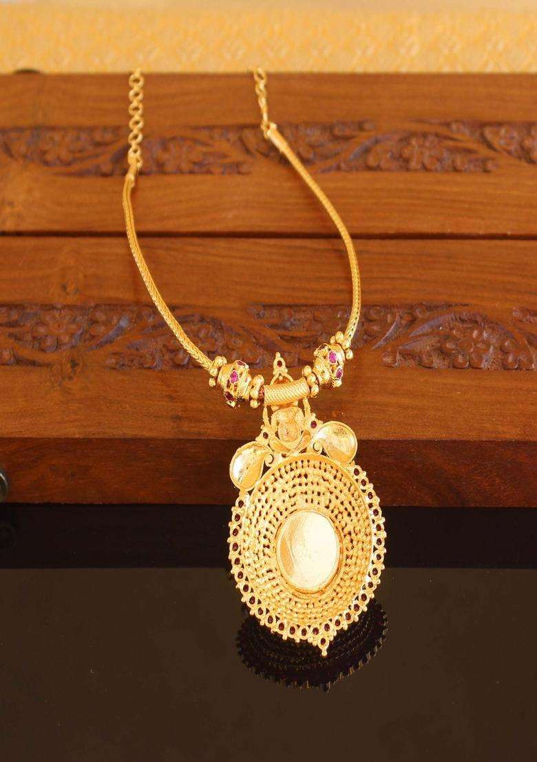 Copper Gold-Plated Temple Necklace with Agate Stone for Women | Traditional Temple Jewellery for Wedding & Festive Wear | Gift for Her - Indya
