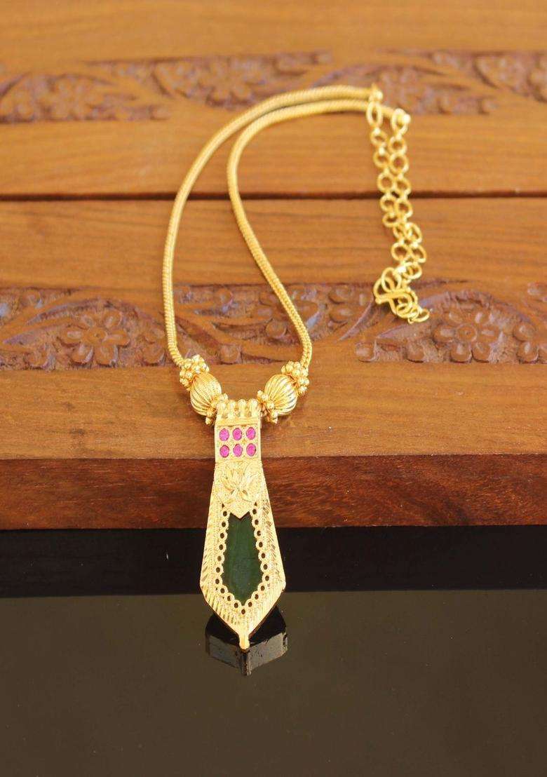 Copper Gold-Plated Temple Necklace with Agate Stone for Women | Traditional Temple Jewellery for Wedding & Festive Wear | Gift for Her - Indya