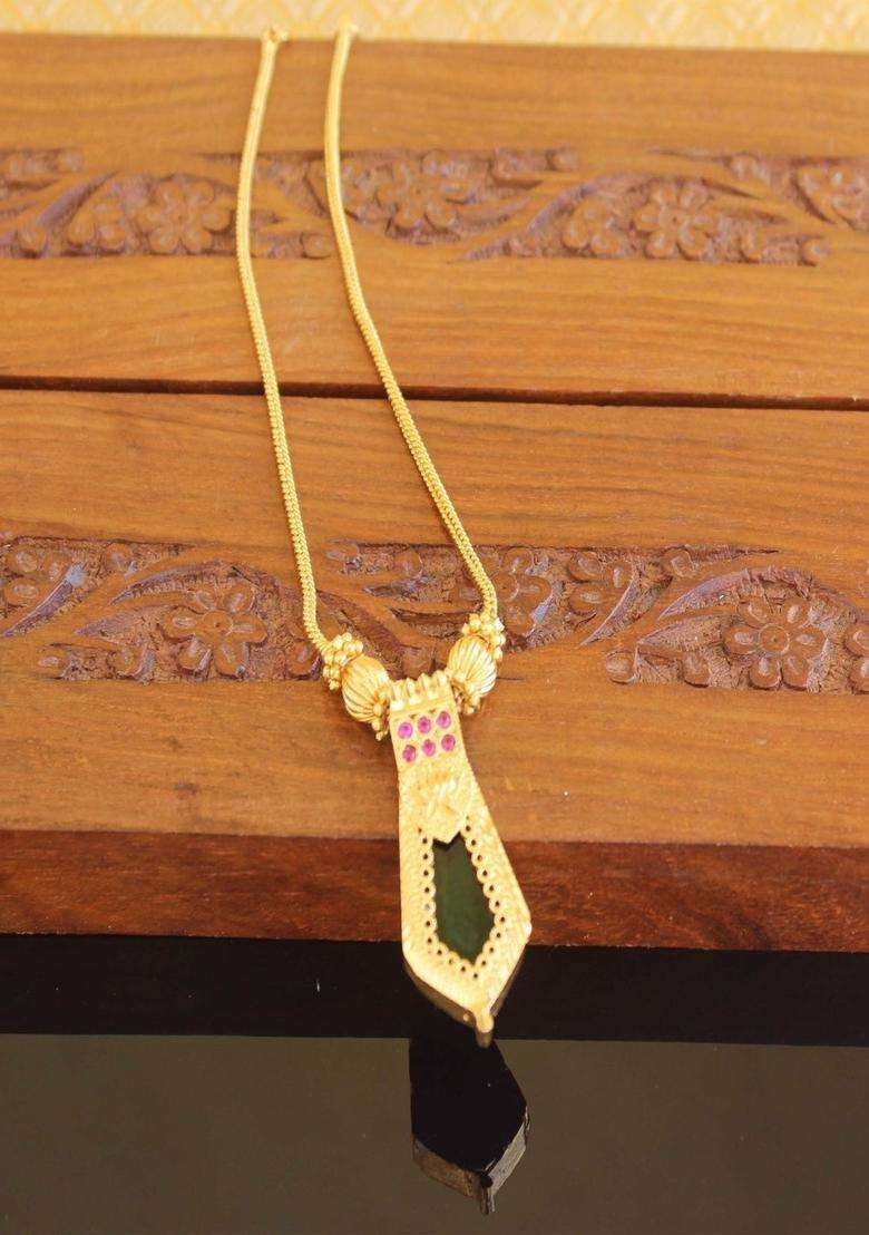 Copper Gold-Plated Temple Necklace with Agate Stone for Women | Traditional Temple Jewellery for Wedding & Festive Wear | Gift for Her - Indya