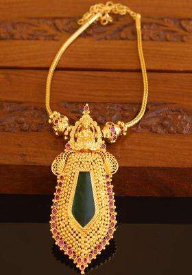 Copper Gold-Plated Temple Necklace with Agate Stone for Women | Traditional Temple Jewellery for Wedding & Festive Wear | Gift for Her