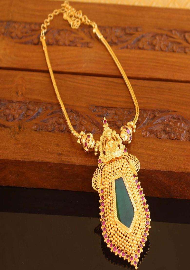 Copper Gold-Plated Temple Necklace with Agate Stone for Women | Traditional Temple Jewellery for Wedding & Festive Wear | Gift for Her - Indya
