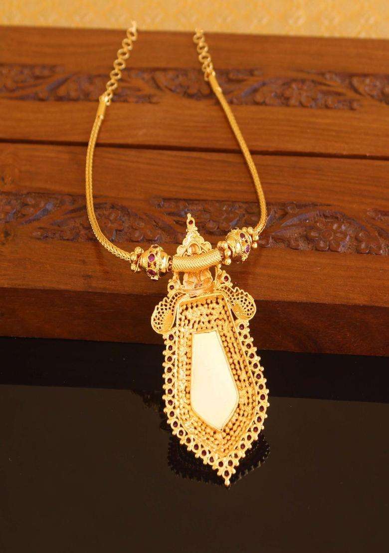 Copper Gold-Plated Temple Necklace with Agate Stone for Women | Traditional Temple Jewellery for Wedding & Festive Wear | Gift for Her - Indya