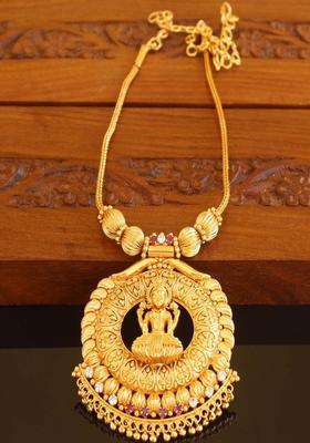 Copper Gold-Plated Temple Necklace with Agate Stone for Women | Traditional Temple Jewellery for Wedding & Festive Wear | Gift for Her