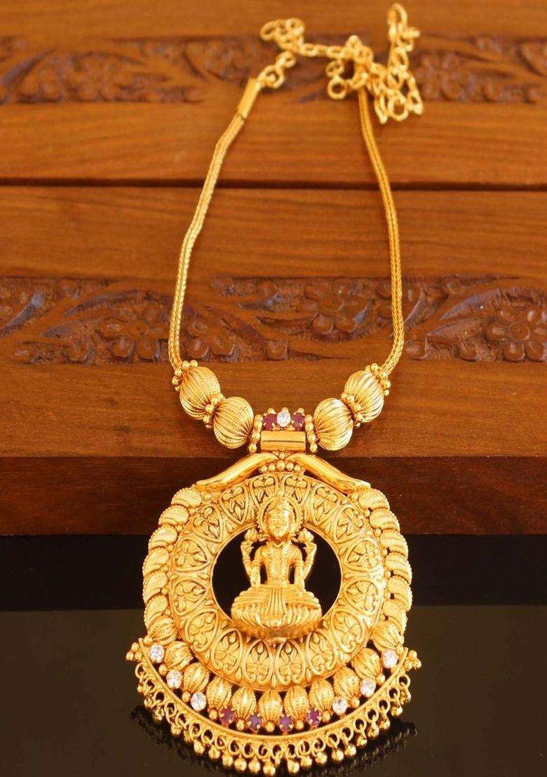 Copper Gold-Plated Temple Necklace with Agate Stone for Women | Traditional Temple Jewellery for Wedding & Festive Wear | Gift for Her - Indya