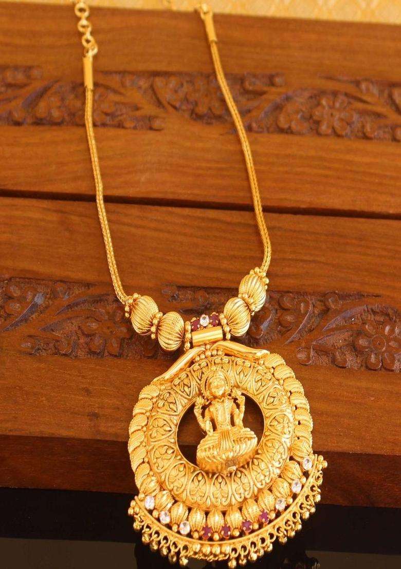 Copper Gold-Plated Temple Necklace with Agate Stone for Women | Traditional Temple Jewellery for Wedding & Festive Wear | Gift for Her - Indya