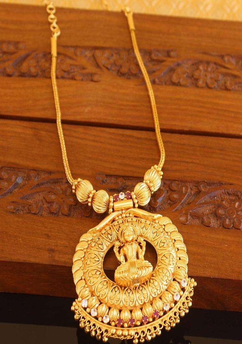 Copper Gold-Plated Temple Necklace with Agate Stone for Women | Traditional Temple Jewellery for Wedding & Festive Wear | Gift for Her - Indya