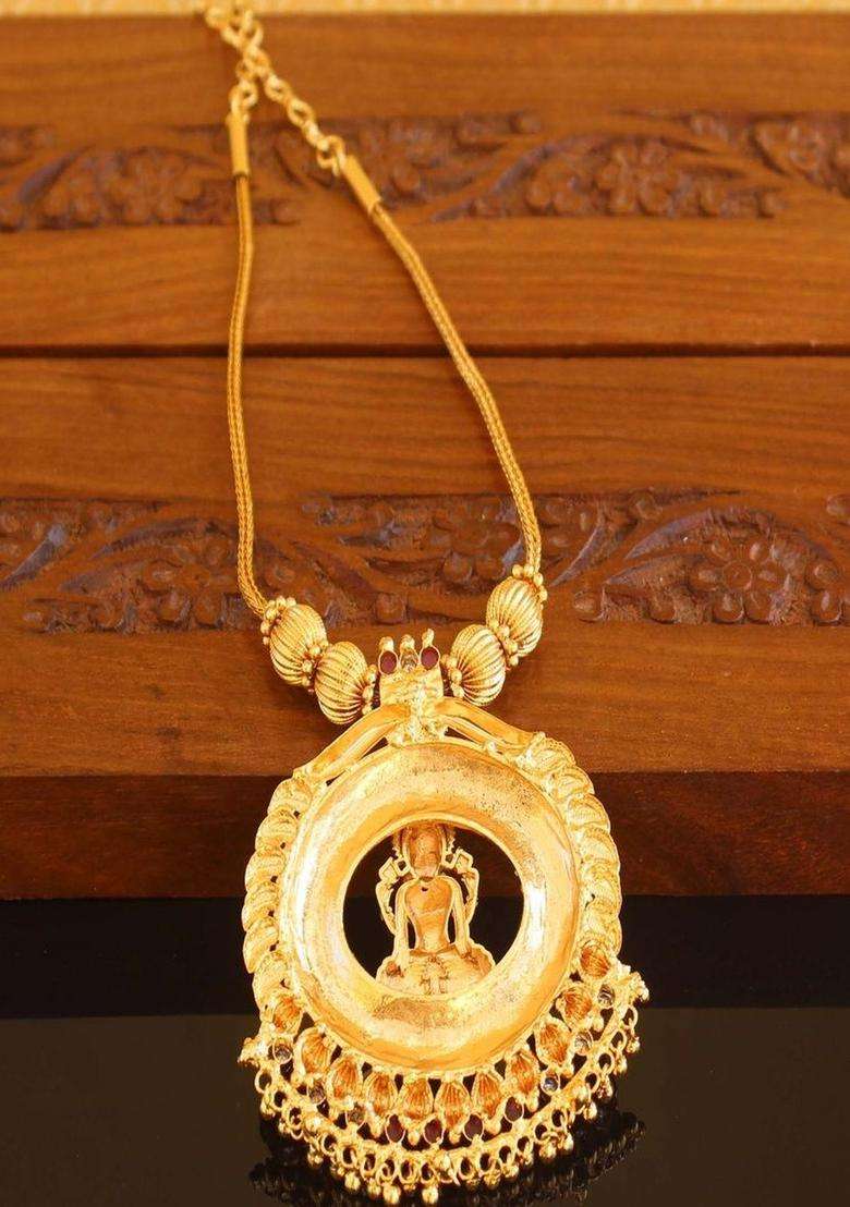Copper Gold-Plated Temple Necklace with Agate Stone for Women | Traditional Temple Jewellery for Wedding & Festive Wear | Gift for Her - Indya