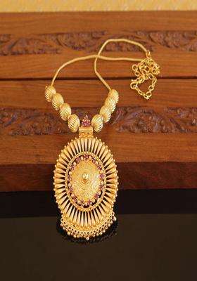 Copper Gold-Plated Temple Necklace with Agate Stone for Women | Traditional Temple Jewellery for Wedding & Festive Wear | Gift for Her