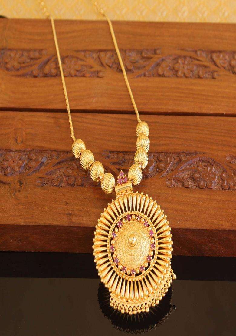 Copper Gold-Plated Temple Necklace with Agate Stone for Women | Traditional Temple Jewellery for Wedding & Festive Wear | Gift for Her - Indya