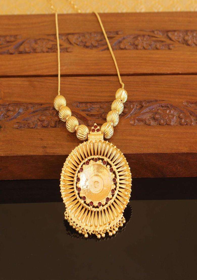 Copper Gold-Plated Temple Necklace with Agate Stone for Women | Traditional Temple Jewellery for Wedding & Festive Wear | Gift for Her - Indya