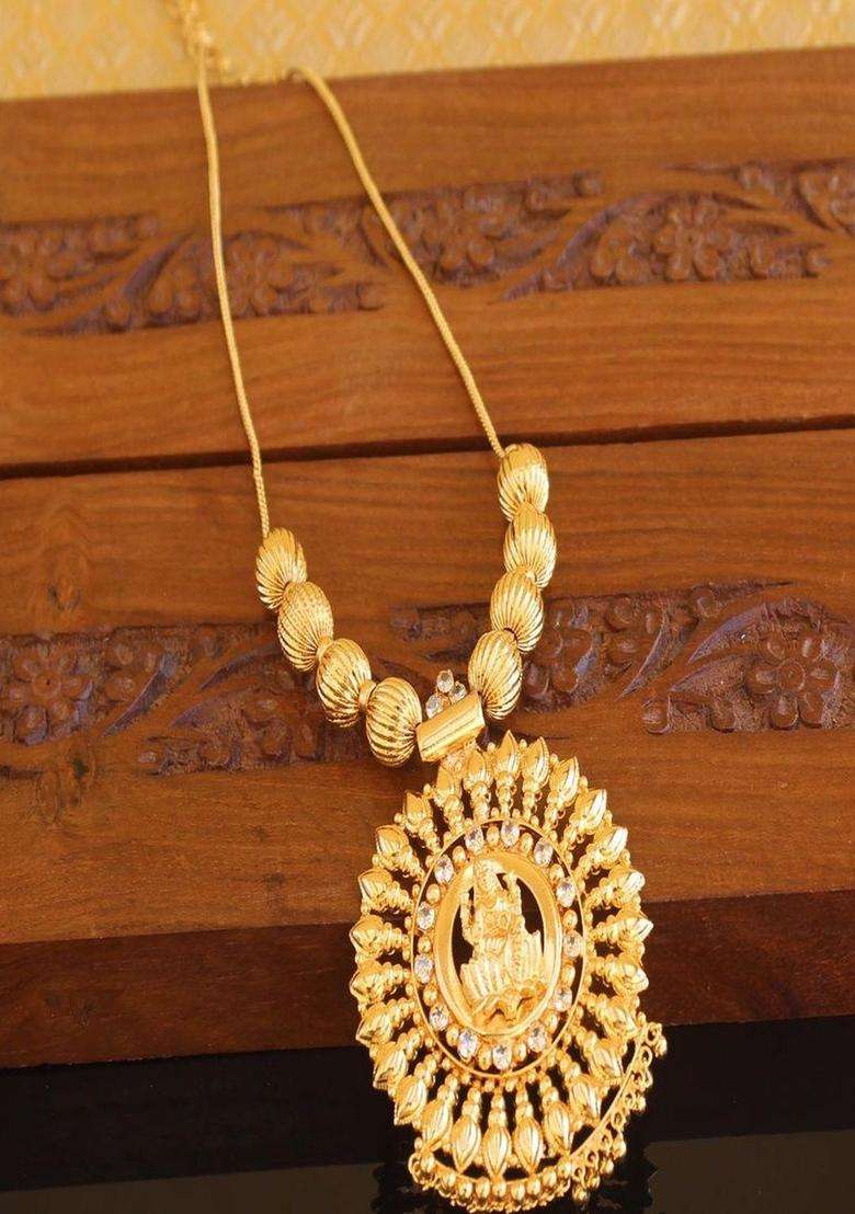 Copper Gold-Plated Temple Necklace with Agate Stone for Women | Traditional Temple Jewellery for Wedding & Festive Wear | Gift for Her - Indya