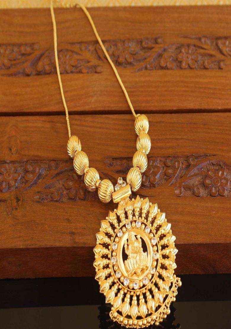 Copper Gold-Plated Temple Necklace with Agate Stone for Women | Traditional Temple Jewellery for Wedding & Festive Wear | Gift for Her - Indya