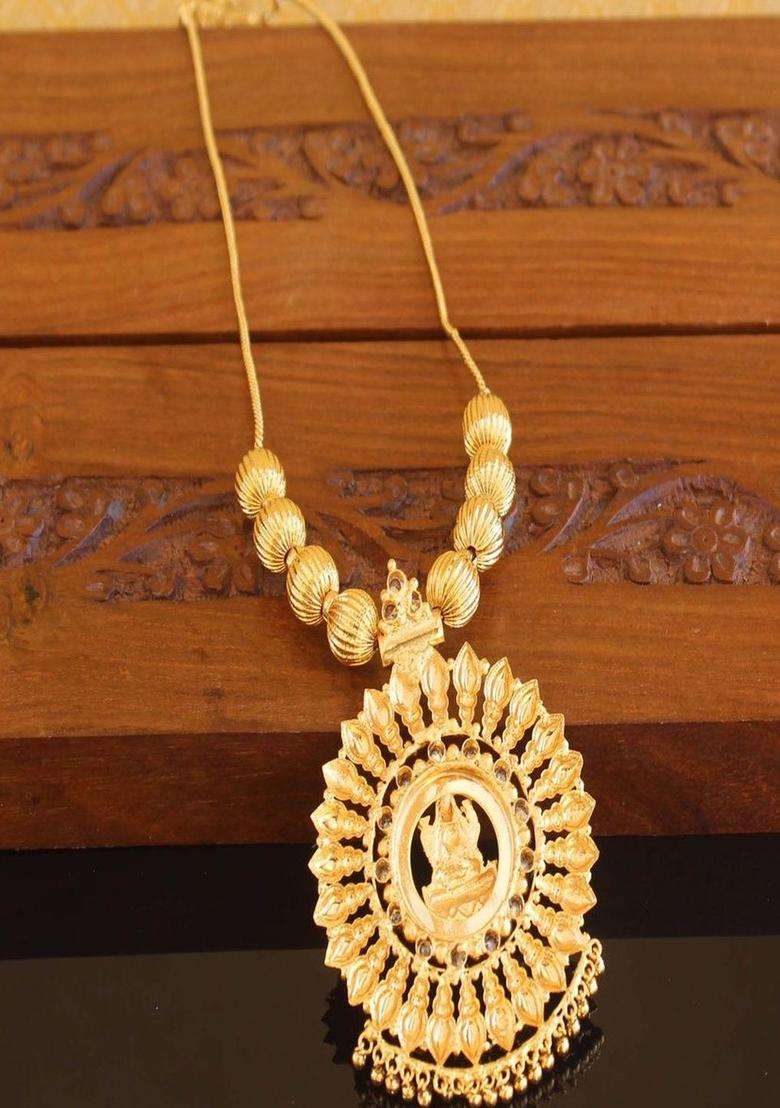 Copper Gold-Plated Temple Necklace with Agate Stone for Women | Traditional Temple Jewellery for Wedding & Festive Wear | Gift for Her - Indya