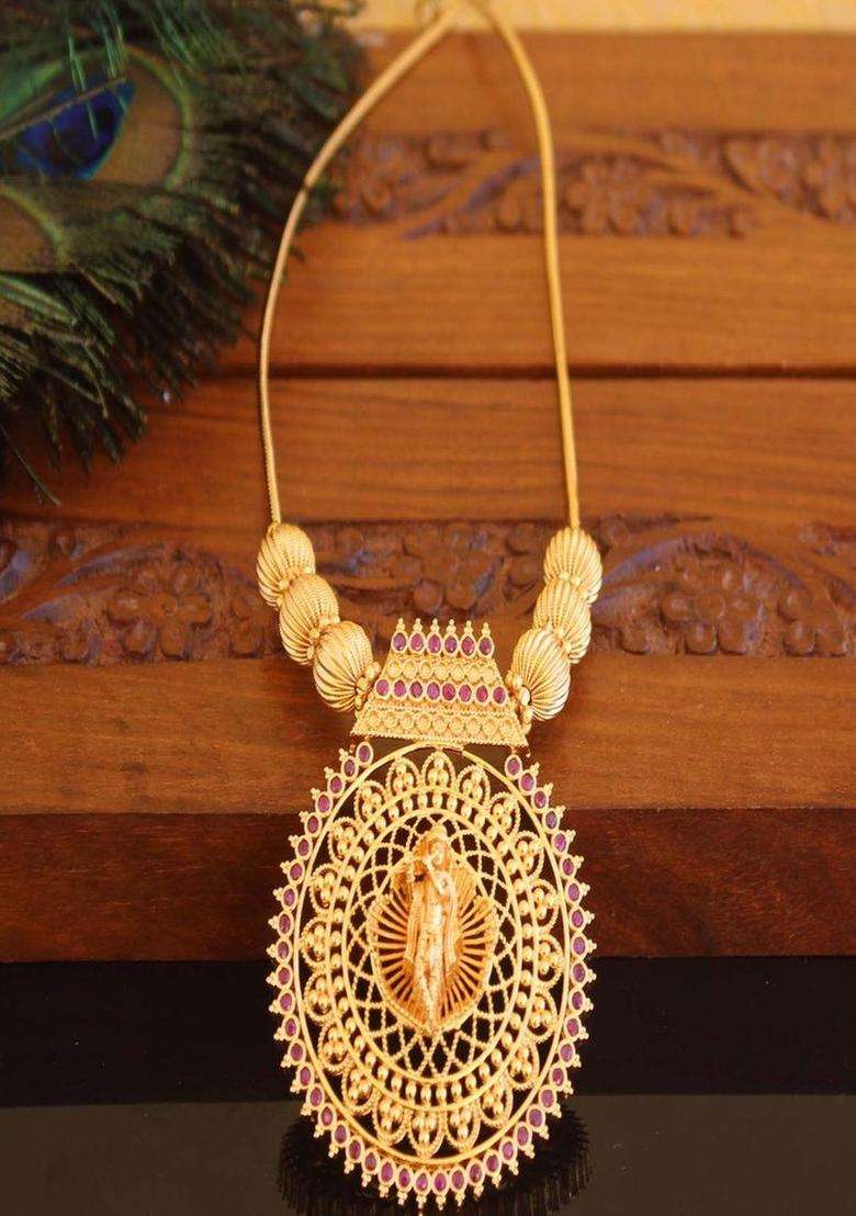 Copper Gold-Plated Temple Necklace with Agate Stone for Women | Traditional Temple Jewellery for Wedding & Festive Wear | Gift for Her - Indya