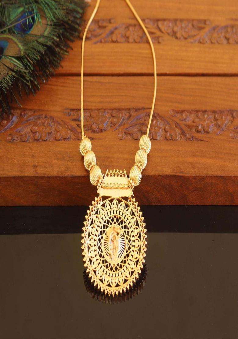 Copper Gold-Plated Temple Necklace with Agate Stone for Women | Traditional Temple Jewellery for Wedding & Festive Wear | Gift for Her - Indya