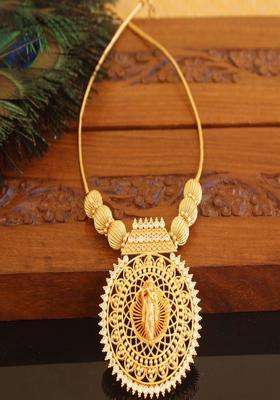 Copper Gold-Plated Temple Necklace with Agate Stone for Women | Traditional Temple Jewellery for Wedding & Festive Wear | Gift for Her