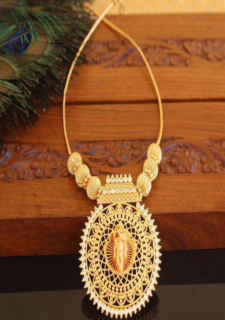 Copper Gold-Plated Temple Necklace with Agate Stone for Women | Traditional Temple Jewellery for Wedding & Festive Wear | Gift for Her - Indya
