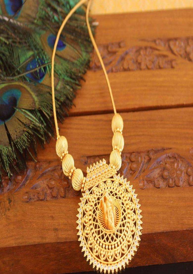 Copper Gold-Plated Temple Necklace with Agate Stone for Women | Traditional Temple Jewellery for Wedding & Festive Wear | Gift for Her - Indya