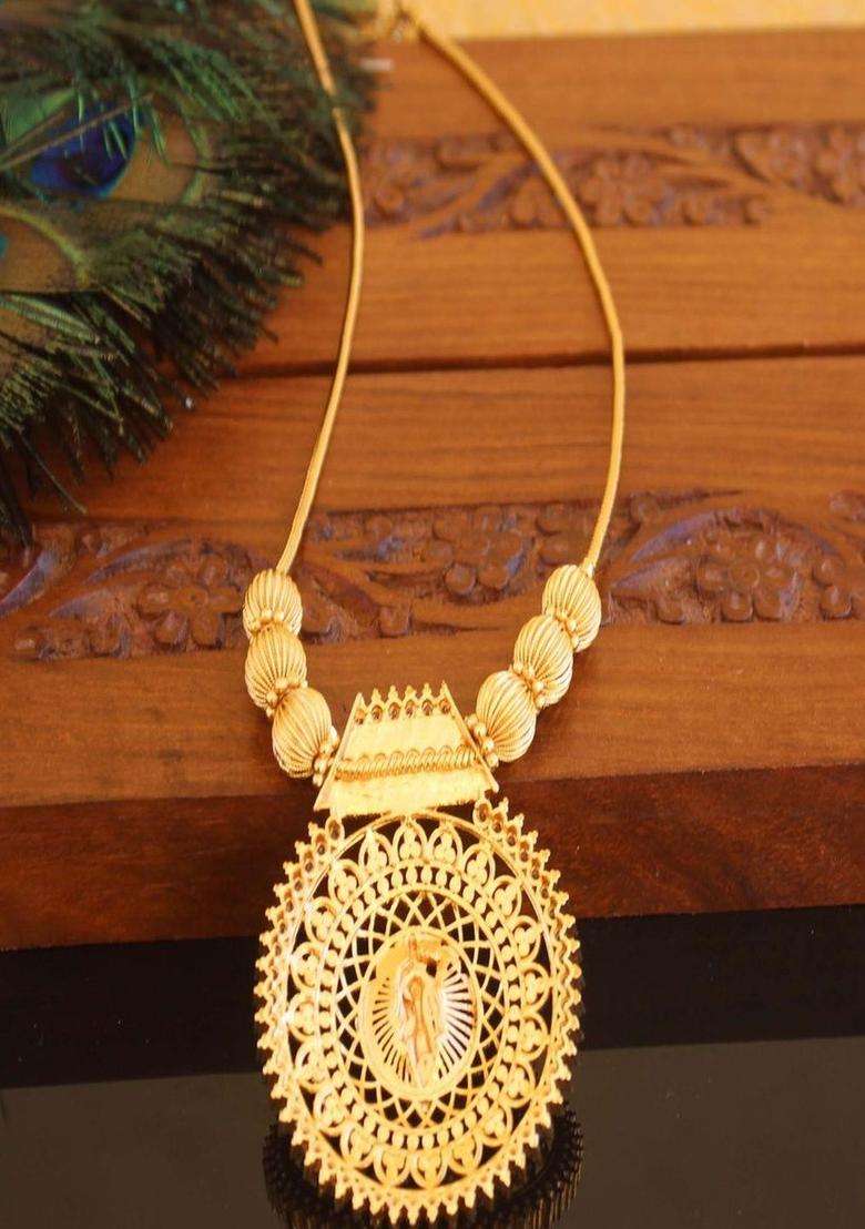 Copper Gold-Plated Temple Necklace with Agate Stone for Women | Traditional Temple Jewellery for Wedding & Festive Wear | Gift for Her - Indya