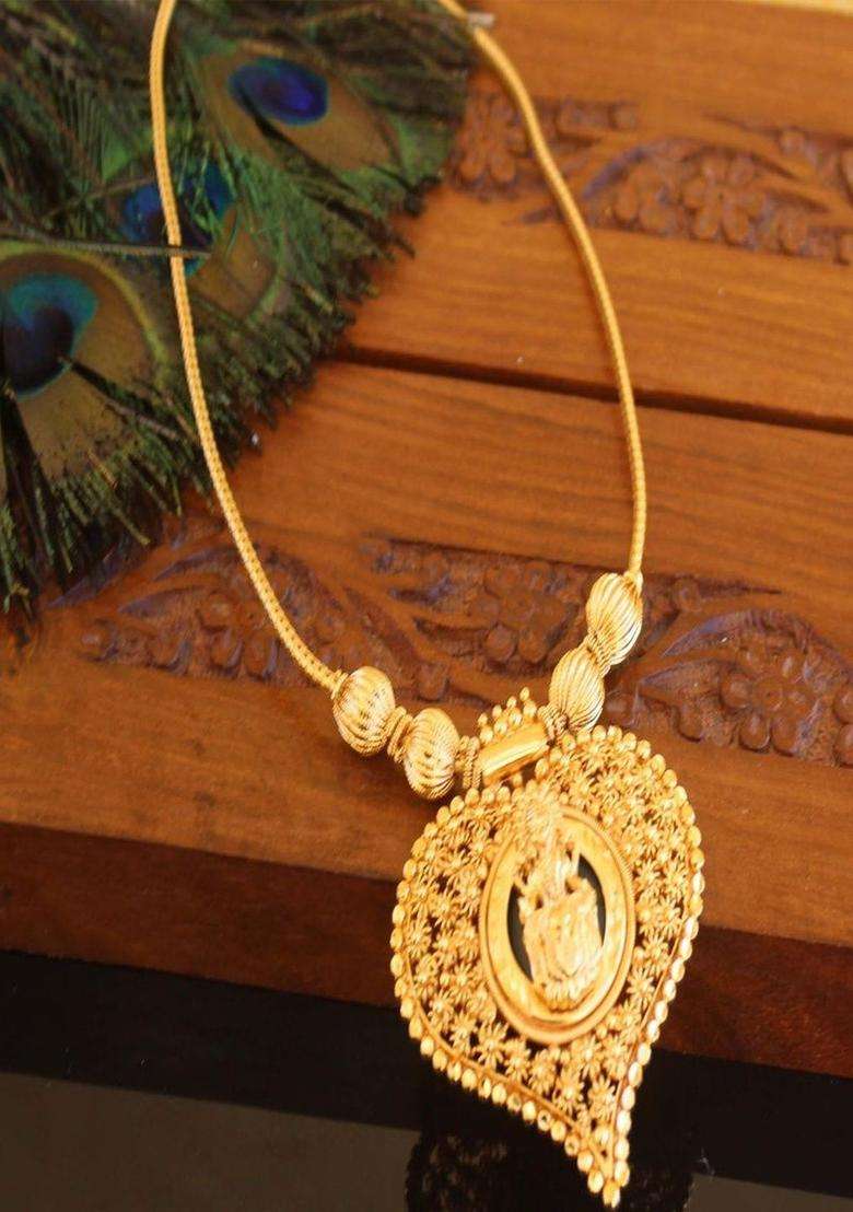 Copper Gold-Plated Temple Necklace with Agate Stone for Women | Traditional Temple Jewellery for Wedding & Festive Wear | Gift for Her - Indya