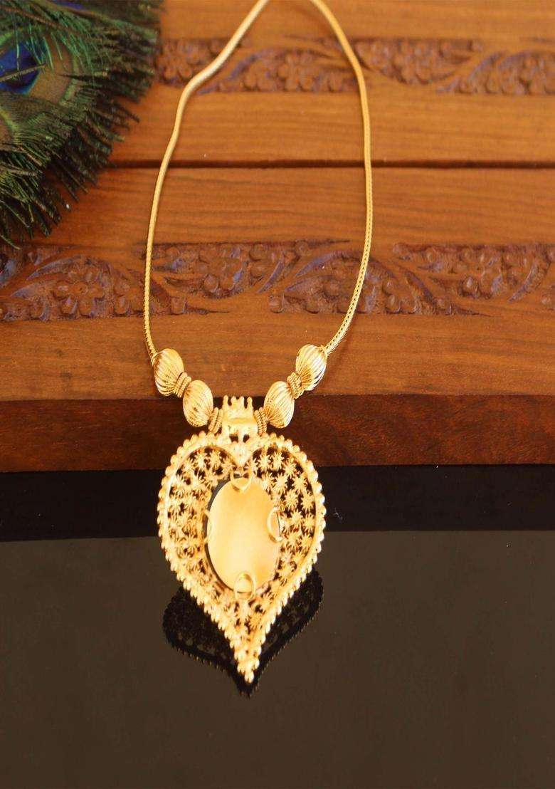Copper Gold-Plated Temple Necklace with Agate Stone for Women | Traditional Temple Jewellery for Wedding & Festive Wear | Gift for Her - Indya