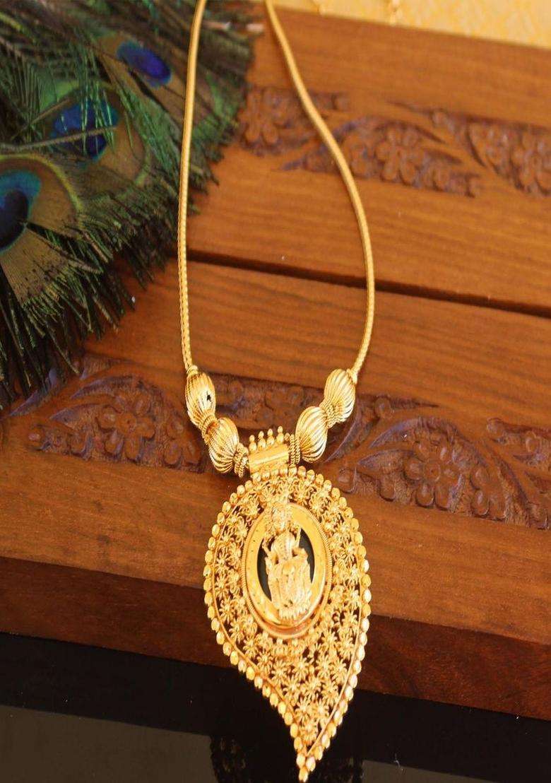 Copper Gold-Plated Temple Necklace with Agate Stone for Women | Traditional Temple Jewellery for Wedding & Festive Wear | Gift for Her - Indya
