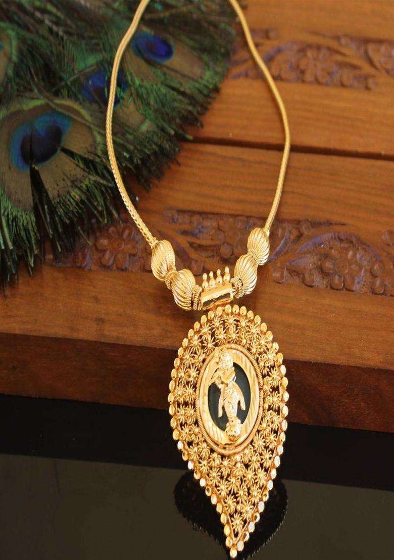 Copper Gold-Plated Temple Necklace with Agate Stone for Women | Traditional Temple Jewellery for Wedding & Festive Wear | Gift for Her - Indya