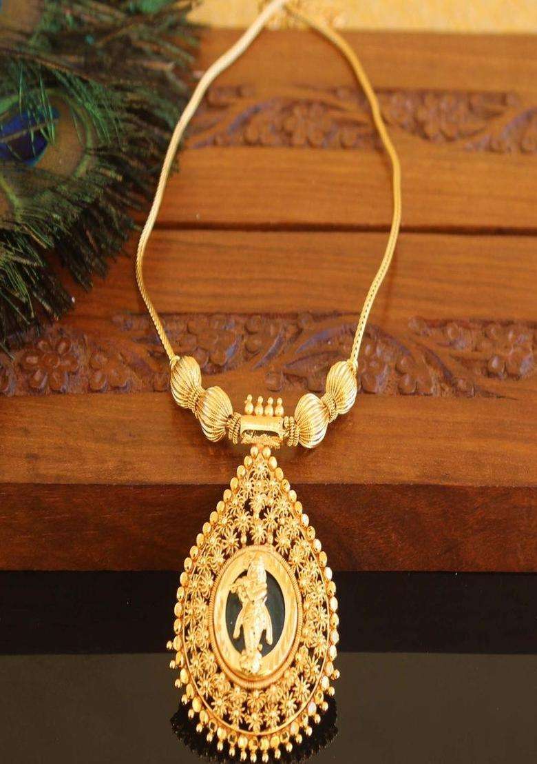 Copper Gold-Plated Temple Necklace with Agate Stone for Women | Traditional Temple Jewellery for Wedding & Festive Wear | Gift for Her - Indya