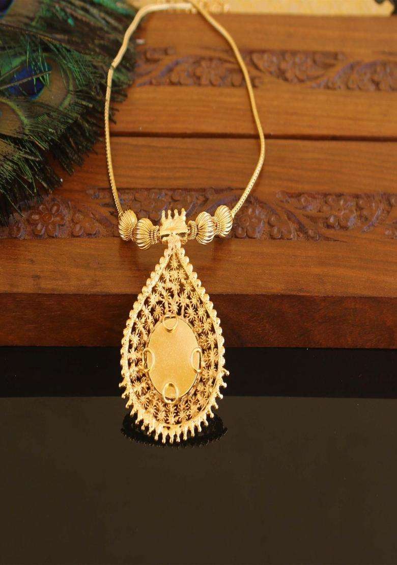 Copper Gold-Plated Temple Necklace with Agate Stone for Women | Traditional Temple Jewellery for Wedding & Festive Wear | Gift for Her - Indya