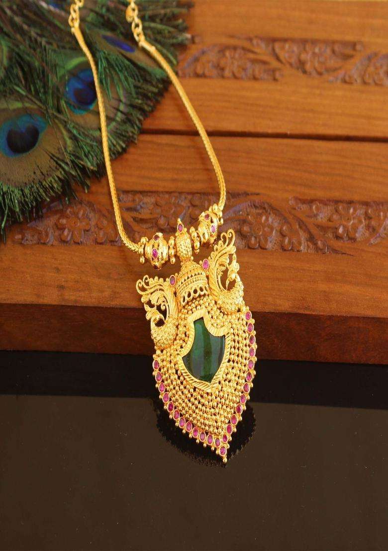 Copper Gold-Plated Temple Necklace with Agate Stone for Women | Traditional Temple Jewellery for Wedding & Festive Wear | Gift for Her - Indya