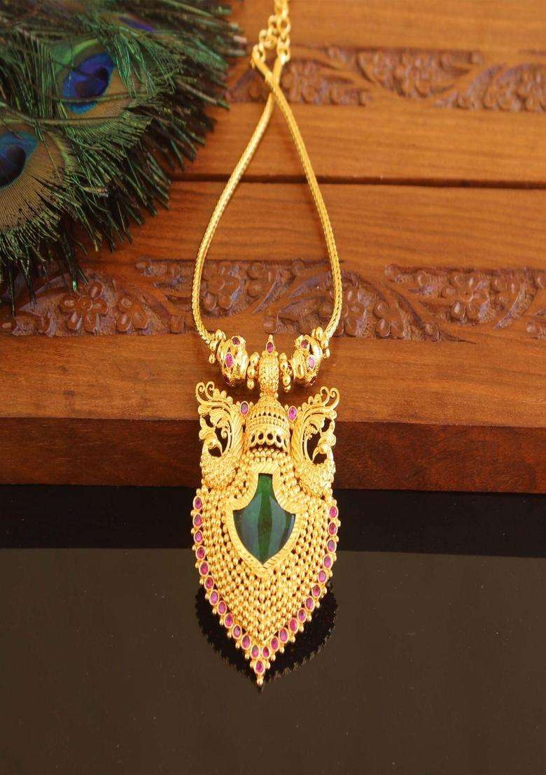 Copper Gold-Plated Temple Necklace with Agate Stone for Women | Traditional Temple Jewellery for Wedding & Festive Wear | Gift for Her - Indya