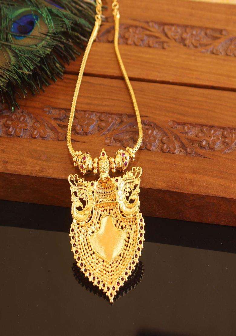 Copper Gold-Plated Temple Necklace with Agate Stone for Women | Traditional Temple Jewellery for Wedding & Festive Wear | Gift for Her - Indya