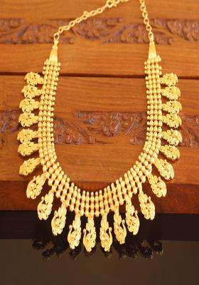 Copper Gold-Plated Temple Necklace with Agate Stone for Women | Traditional Temple Jewellery for Wedding & Festive Wear | Gift for Her